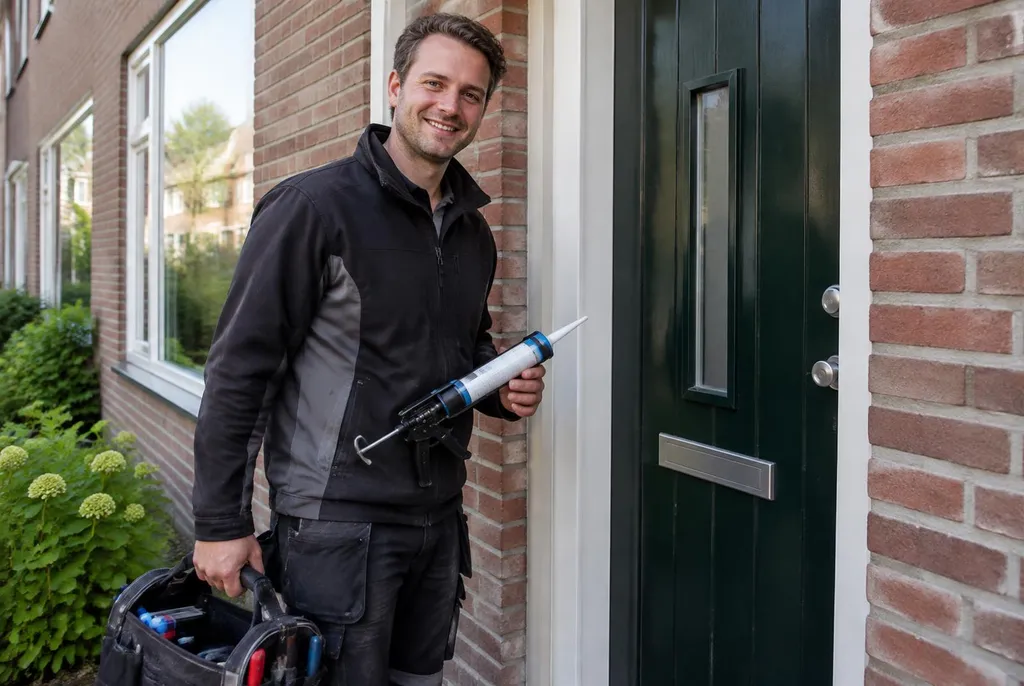 Vakman van Kitbedrijf Edam bij de voordeur van een woning